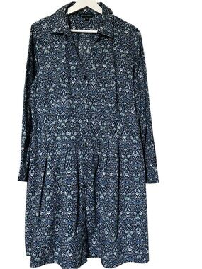 Brooks Brothers Navy Blue Floral Long-Sleeve Cotton Shirt Dress